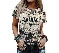 Women Retro Western Bull Skull Cow Hide Bleached Shirt Country Music Tshirt Vintage Graphic Rodeo Cowboy Tees, Gray, S