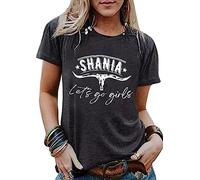 Women Retro Western Bull Skull Cow Hide Bleached Shirt Country Music Tshirt Vintage Graphic Rodeo Cowboy Tees, Dark Gray, M