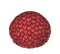 Women Reusable Stretch Hem Hair Hat 3d Red Dragon Scale Skin DoubleWaterproof Shower Cap Bath Cap