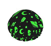 Women Reusable Stretch Hem Hair Hat Alien Funny Spaceships Planet DoubleWaterproof Shower Cap Bath Cap