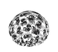 Women Reusable Stretch Hem Hair Hat Cartoon Octopus In Monochrome Colors DoubleWaterproof Shower Cap Bath Cap