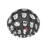 Women Reusable Stretch Hem Hair Hat Cat Faces Dude Urban DoubleWaterproof Shower Cap Bath Cap