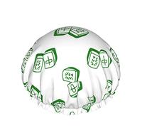 Women Reusable Stretch Hem Hair Hat Chinese Mahjong Tile Plaid DoubleWaterproof Shower Cap Bath Cap