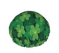 Women Reusable Stretch Hem Hair Hat Clover Green Leaf DoubleWaterproof Shower Cap Bath Cap