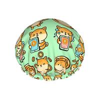Women Reusable Stretch Hem Hair Hat Cute Doge Coin DoubleWaterproof Shower Cap Bath Cap