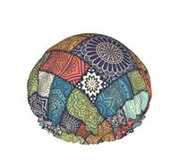 Women Reusable Stretch Hem Hair Hat Diagonal Floral Tiles DoubleWaterproof Shower Cap Bath Cap