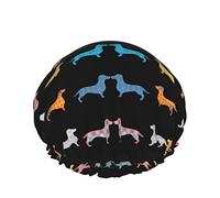 Women Reusable Stretch Hem Hair Hat Dog Dachshund Watercolor Rainbow DoubleWaterproof Shower Cap Bath Cap