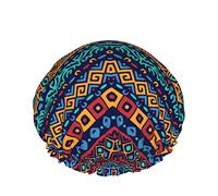 Women Reusable Stretch Hem Hair Hat Full Color Ethnic Ornaments DoubleWaterproof Shower Cap Bath Cap