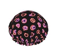 Women Reusable Stretch Hem Hair Hat Glowing Glitter Hearts Seamless DoubleWaterproof Shower Cap Bath Cap