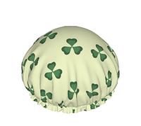 Women Reusable Stretch Hem Hair Hat Green Clover Lucky DoubleWaterproof Shower Cap Bath Cap