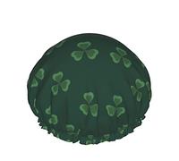 Women Reusable Stretch Hem Hair Hat Green St Patrick Clover DoubleWaterproof Shower Cap Bath Cap
