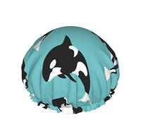 Women Reusable Stretch Hem Hair Hat Killer Whale Shark DoubleWaterproof Shower Cap Bath Cap