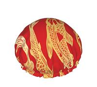 Women Reusable Stretch Hem Hair Hat Koi Carp Fish Chinese DoubleWaterproof Shower Cap Bath Cap