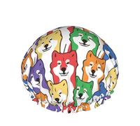 Women Reusable Stretch Hem Hair Hat Lgbt Rainbow Shiba Inu DoubleWaterproof Shower Cap Bath Cap