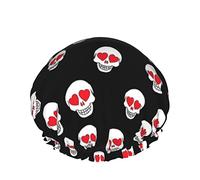 Women Reusable Stretch Hem Hair Hat Love Heart Cool Skull DoubleWaterproof Shower Cap Bath Cap