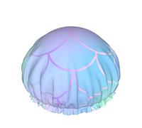 Women Reusable Stretch Hem Hair Hat Magic Mermaid Fishscale Pattern DoubleWaterproof Shower Cap Bath Cap