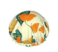 Women Reusable Stretch Hem Hair Hat Orange Butterfly Morpho Helena DoubleWaterproof Shower Cap Bath Cap
