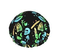Women Reusable Stretch Hem Hair Hat Pastel Goth Witch Creepy Halloween DoubleWaterproof Shower Cap Bath Cap