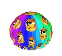 Women Reusable Stretch Hem Hair Hat Rainbow Shiba Inu Doge Life DoubleWaterproof Shower Cap Bath Cap
