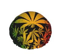 Women Reusable Stretch Hem Hair Hat Rasta Canabis Weed Leaf DoubleWaterproof Shower Cap Bath Cap