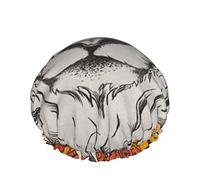 Women Reusable Stretch Hem Hair Hat Retro African Ethnic Lion DoubleWaterproof Shower Cap Bath Cap