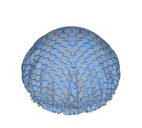 Women Reusable Stretch Hem Hair Hat Retro Blue Dragon Scale DoubleWaterproof Shower Cap Bath Cap