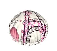 Women Reusable Stretch Hem Hair Hat Romantic Paris Eiffel Tower DoubleWaterproof Shower Cap Bath Cap