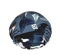 Women Reusable Stretch Hem Hair Hat Save Killer Whale Navy DoubleWaterproof Shower Cap Bath Cap