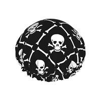 Women Reusable Stretch Hem Hair Hat Skull Tartan Skeleton Plaid DoubleWaterproof Shower Cap Bath Cap