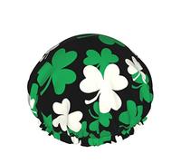 Women Reusable Stretch Hem Hair Hat St.Patrick'S Day Green Clover DoubleWaterproof Shower Cap Bath Cap