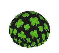 Women Reusable Stretch Hem Hair Hat St Patricks Shamrock Clover DoubleWaterproof Shower Cap Bath Cap