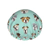 Women Reusable Stretch Hem Hair Hat Stupid English Bulldog DoubleWaterproof Shower Cap Bath Cap