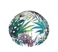 Women Reusable Stretch Hem Hair Hat Topical Hawaii Watercolor Orchid Flowers Pine DoubleWaterproof Shower Cap Bath Cap