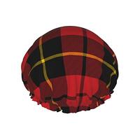Women Reusable Stretch Hem Hair Hat Wallace Clan Red Tartan DoubleWaterproof Shower Cap Bath Cap