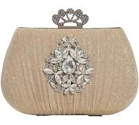 Women Rhinestone Evening Pleated Clutch Bridal Wedding Purse Crystal Handbag Elegant Crossbody Glitter Shoulder(Gold)