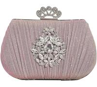 Women Rhinestone Evening Pleated Clutch Bridal Wedding Purse Crystal Handbag Elegant Crossbody Glitter Shoulder(Pink)