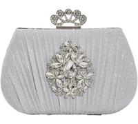 Women Rhinestone Evening Pleated Clutch Bridal Wedding Purse Crystal Handbag Elegant Crossbody Glitter Shoulder(Silver)