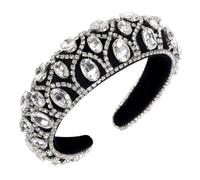 Women Rhinestone Headband, Baroque Silver Sparkle Hair Hoop | Soft Fabric Finish, Elastic Plastic Core, One Piece, for Parties, Bridal Gatherings, Thick and Long Hair
