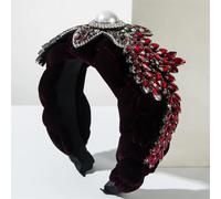 Women Rhinestone Headband Party Beads Sequin Embellished Headpiece Wide Velour Headband Red