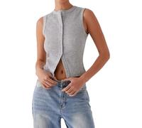 Women Ribbed Button Down Tank Tops Y2k Aesthetic Cute Summer Sleeveless Crop Shirt Going Out Tops Basic Vest (A1 Grey, M)