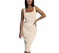 Women Ribbed Knit Dress Bodycon Sleeveless Square Neck Midi Dresses Sexy Slim Fit Wrapped Dresses Evening Wedding Guest Dress Dinner Dance Party Elegant Dresses Clubwear Sale Clearance