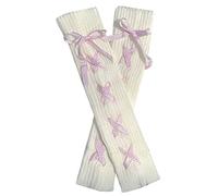 Women Ribbed Knit Leg Warmers Harajuku Sweet Plaid Crisscross Ribbon Bow Boot Socks Knee High Foot Cover