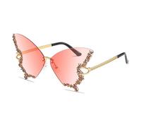 Women Rimless Sunglasses Butterfly Vintage Retro Funky Coloured Diamond Rhinestone Glasses Rave 70s Party Sunglasses UV Protection Gradient Pink
