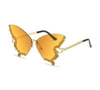 Women Rimless Sunglasses Butterfly Vintage Retro Funky Coloured Diamond Rhinestone Glasses Rave 70s Party Sunglasses UV Protection Gradient Yellow