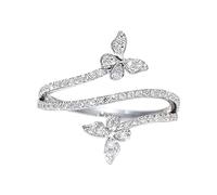 Women Ring for Mother Days Easter Double Butterfly Ring Silver Zircon Diamond Wedding Engagement Ring Gift Jewelry For Women Butterfly Shape Rhinestone Ring Size 6 10 Jewelry Packs (Silver, 10)