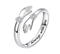 Women Ring for Mother Ramadan Gifts Silver Hug Rings Always With You Adjustable Hug Ring For Couple Hugging Letter Rhinestone Ring Rings for Thumbs Women (Silver, One Size)