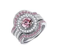Women Ring for Ramadan Days Easter White Stone Ring Gift Engagement Jewelry Handmade Cut Wedding Luxury Rings Colorful Rings for Women (Pink, 6)