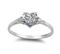 Women Ring Mother Valentine's Day Gifts Sterling Silver Simulated Heart Shaped Diamond Engagement Ring With Promise Bridal Ring Mens Star Ring (White, 9)