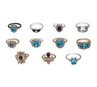 Women Ring Mother Valentine's Day Gifts Stones 11-Piece With Diamonds Set Ring Temperament Blue Ring Black Fashionable And Rings Punk Jewelry Women (Multicolor, One Size)