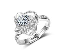 Women Ring Opening Adjustable 925 Sterling Silver with Cubic Zirconium Partnership Rings Wedding Rings Eternal Love Cross Engagement Ring
